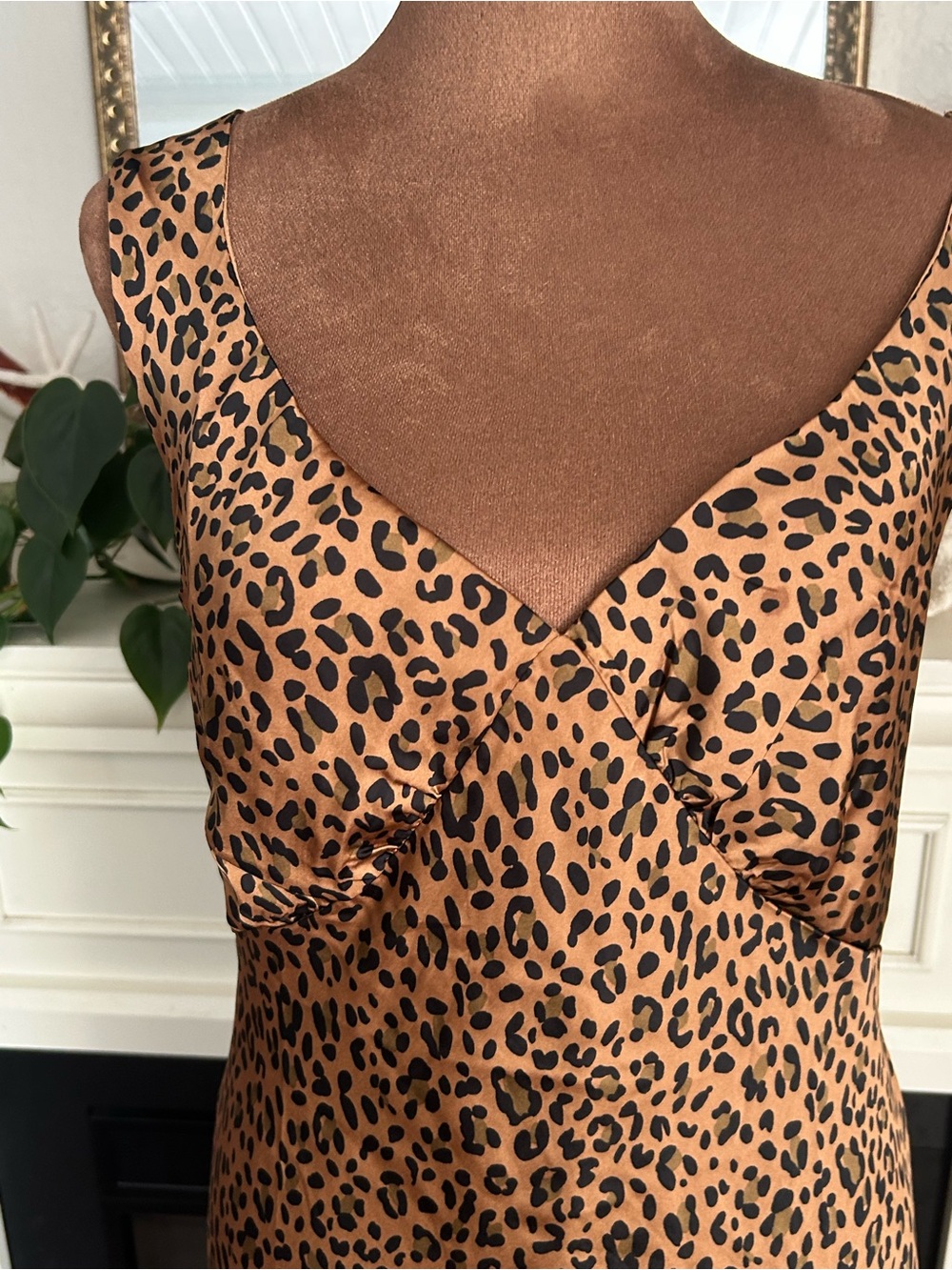 American Eagle satin Leopard Print V-Neck Slip Dress Medium